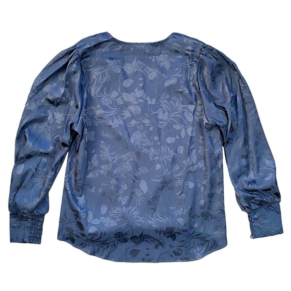 Status By Chenault Women's Navy Blue Floral Crossover Long-Sleeve Blouse Size M - Picture 3 of 11